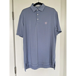 Peter Millar Men’s Medium Light Blue And Pink Stripe SS Golf Polo Shirt